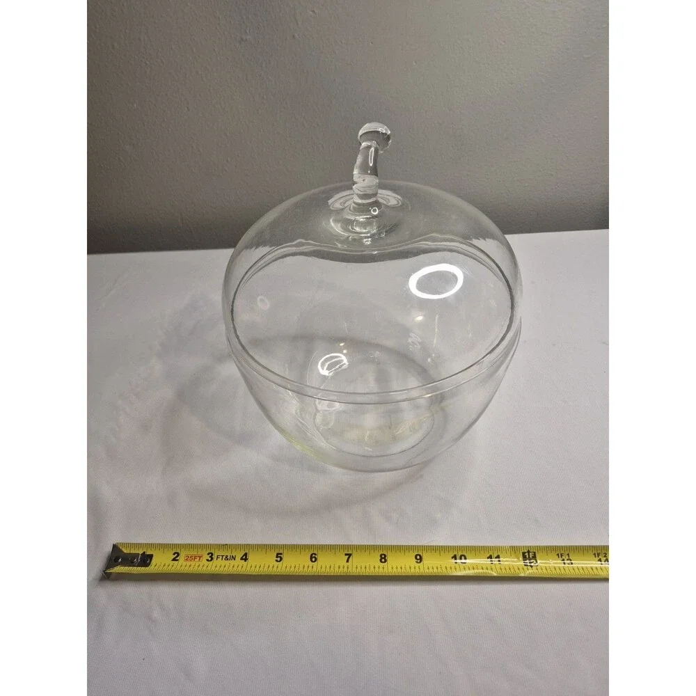 Large Vintage Clear Glass Apple Shaped Candy Jar Apothecary Container With Lid